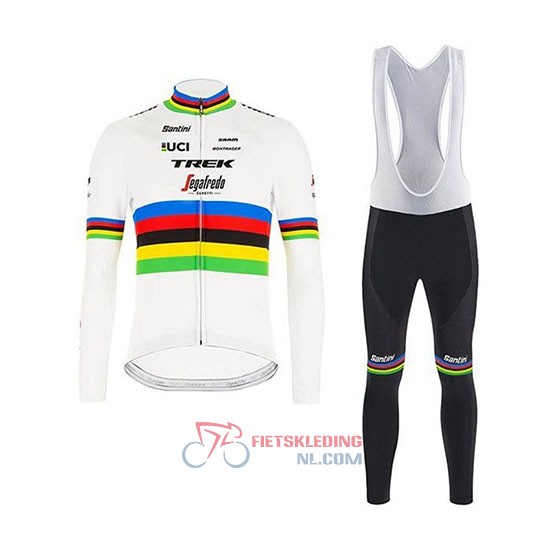 UCI Mondo Campione Trek Segafredo Fietsshirt Met Lange Mouwen 2020 en Lange Koersbroek Wit